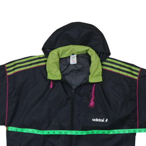 Adidas Womens Black Windbreaker Jacket Size 12 Hooded Retro Sports Style