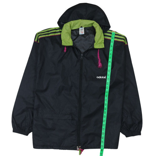 Adidas Womens Black Windbreaker Jacket Size 12 Hooded Retro Sports Style