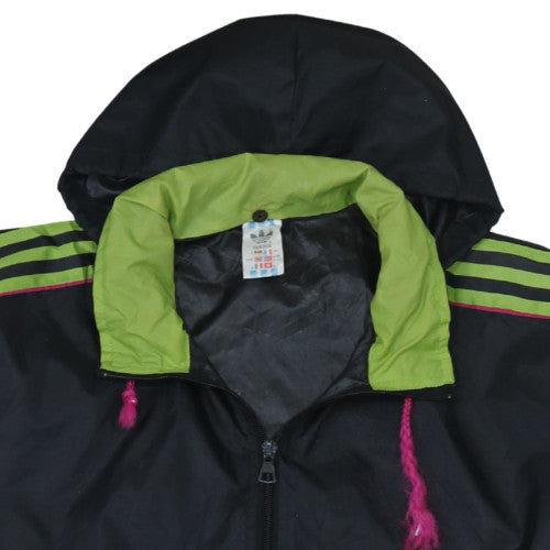 Adidas Womens Black Windbreaker Jacket Size 12 Hooded Retro Sports Style