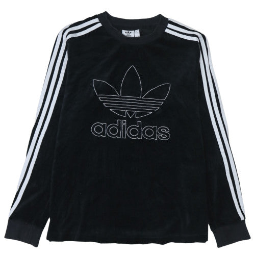 Adidas Women Black Velour Pullover Sweatshirt UK 20 Long Sleeve Crew Neck