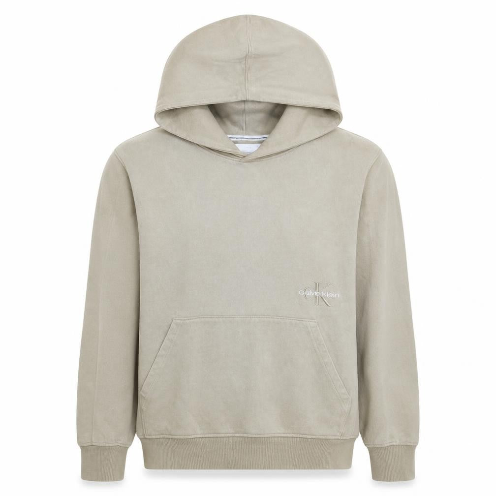 Front view of Calvin Klein Jeans Men's Beige Pullover Hoodie, size M