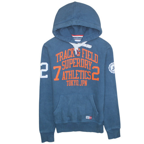 Superdry Men's Blue Pullover Hoodie S Track & Field Graphic Fleece