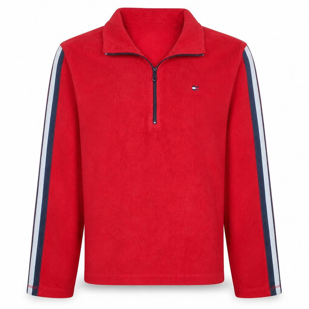 Front view of Tommy Hilfiger Men's Red 1/4 Zip Fleece Sweatshirt, size M