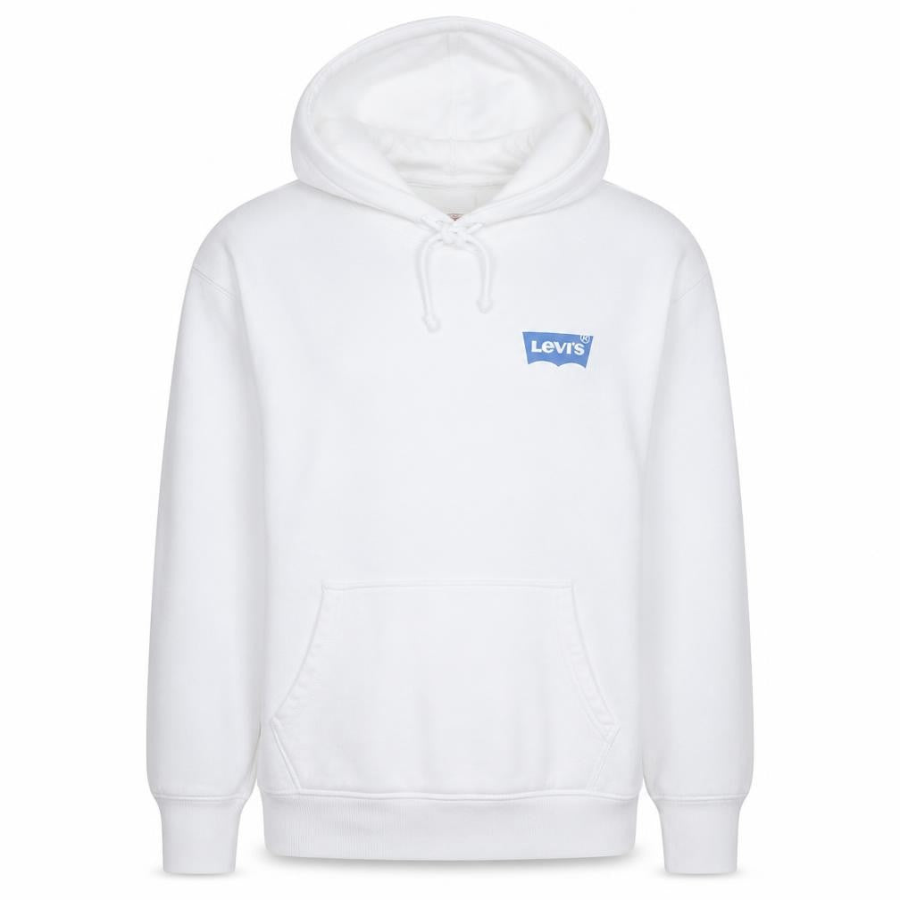 Front view of Levi's Men's White Relaxed Fit Pullover Hoodie, size M