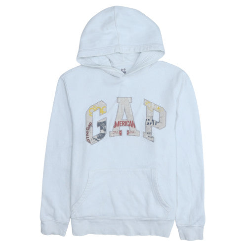 GAP Mens White Pullover Hoodie M Logo Fleece Sweatshirt