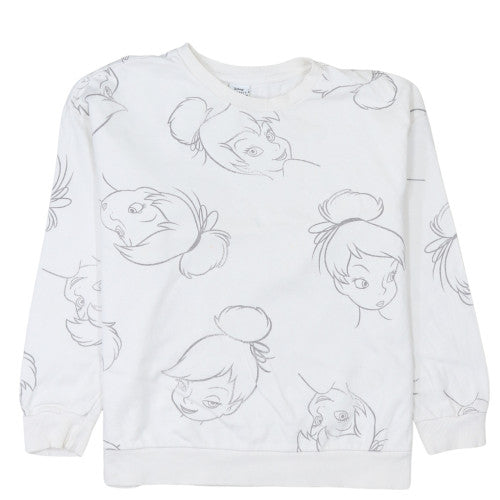 Disney Women White Tinker Bell Sweatshirt L Crew Neck Pullover