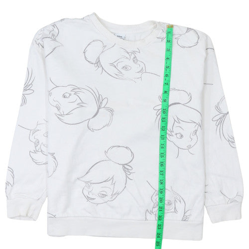 Disney Women White Tinker Bell Sweatshirt L Crew Neck Pullover