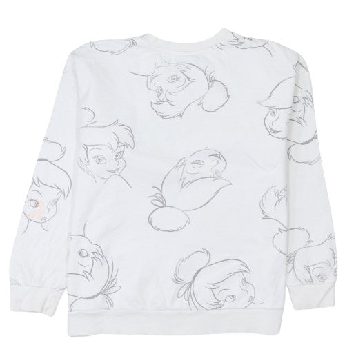 Disney Women White Tinker Bell Sweatshirt L Crew Neck Pullover