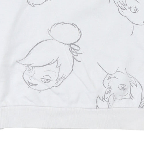 Disney Women White Tinker Bell Sweatshirt L Crew Neck Pullover