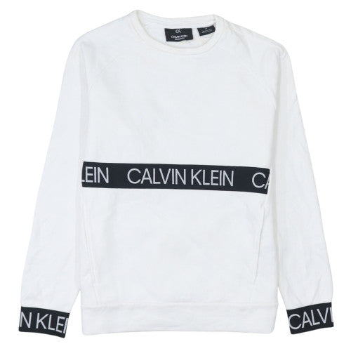 Calvin Klein Men’s White Logo Crew Neck Pullover Sweatshirt S