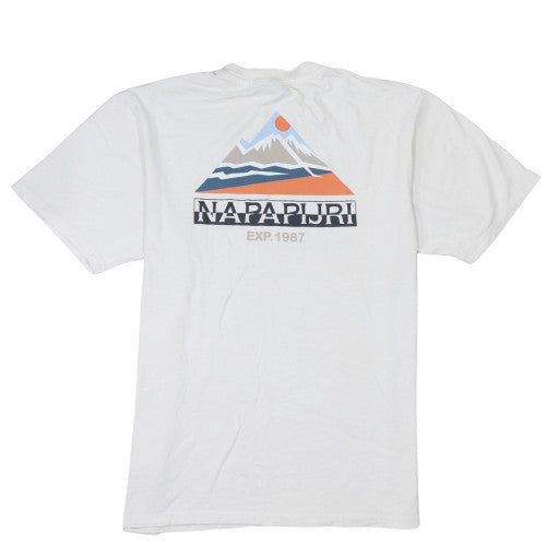 Napapijri Men's White Graphic Outdoor Cotton T-Shirt Size L