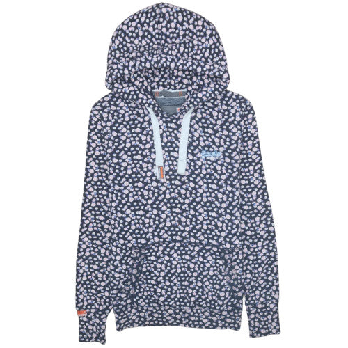 Superdry Women Blue Floral Print Pullover Hoodie Size M