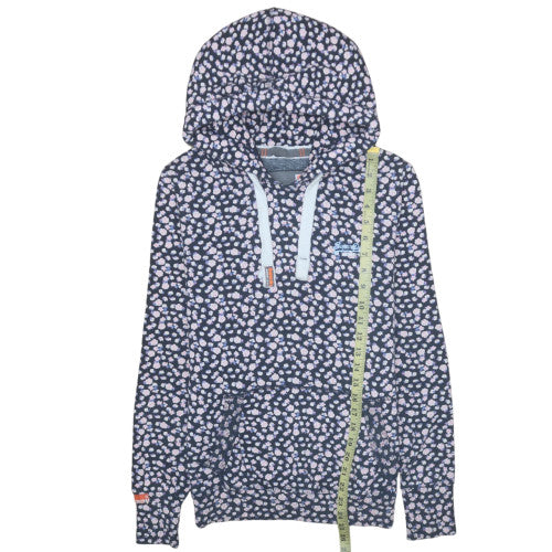 Superdry Women Blue Floral Print Pullover Hoodie Size M