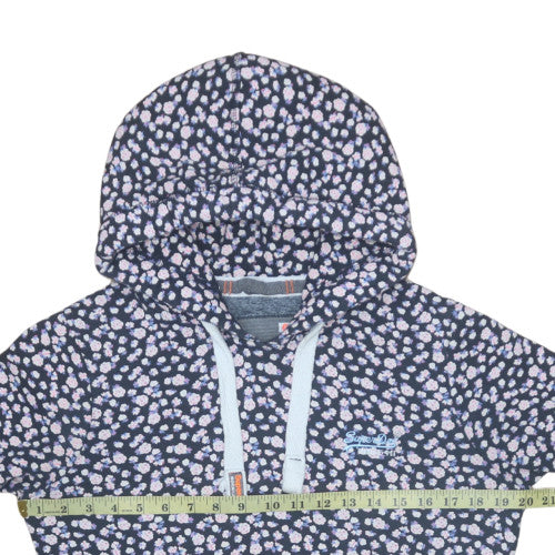 Superdry Women Blue Floral Print Pullover Hoodie Size M