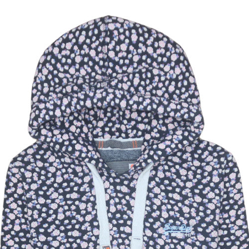 Superdry Women Blue Floral Print Pullover Hoodie Size M