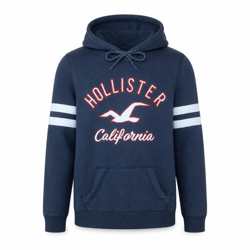 Hollister Men's Blue Pullover Hoodie M Embroidered Logo Fleece