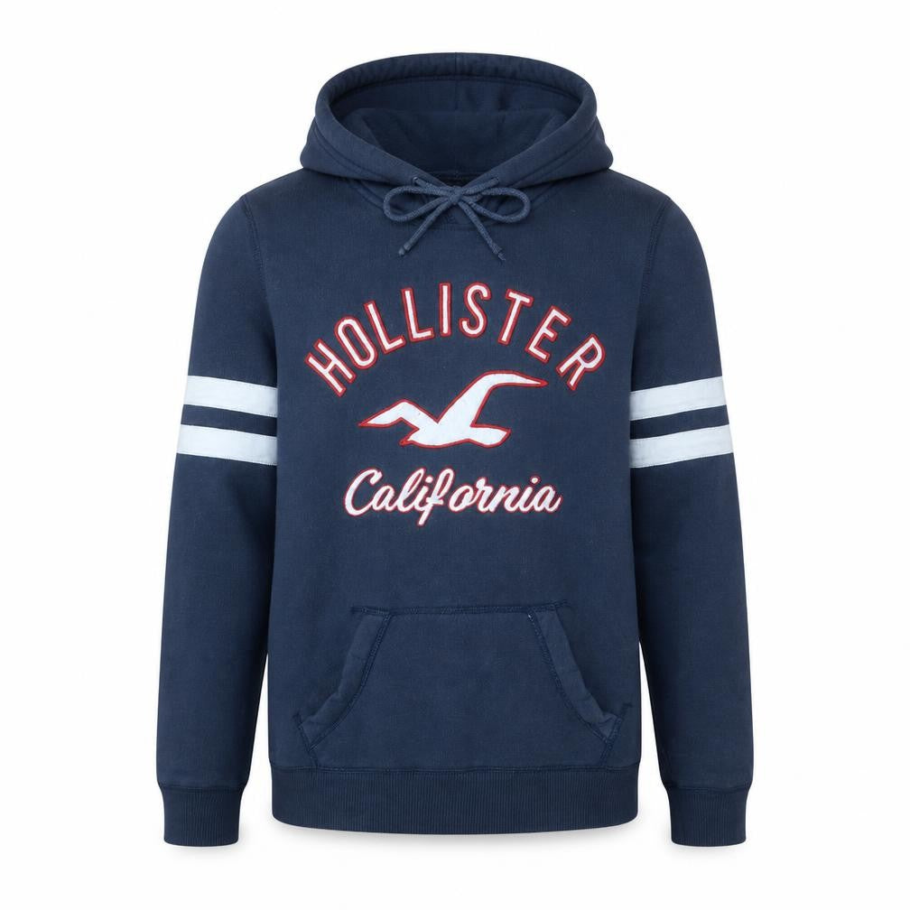 Hollister Men's Blue Pullover Hoodie M Embroidered Logo Fleece
