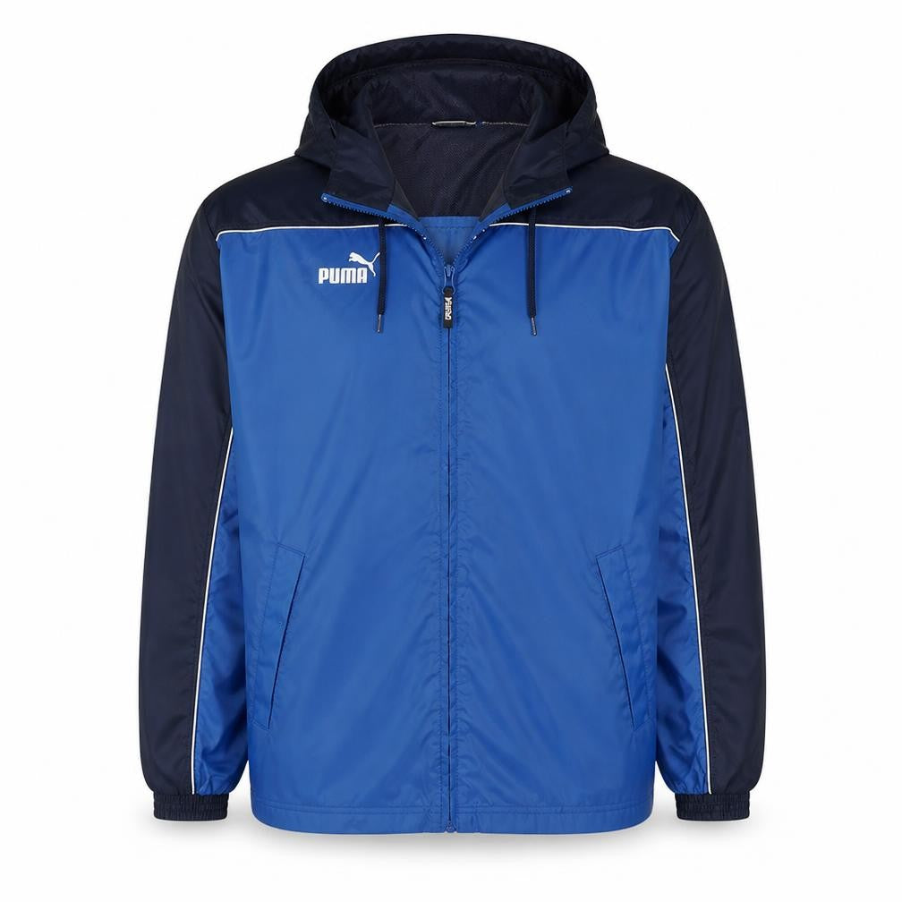Front view of Puma Men's Blue Hooded Windbreaker Jacket, size M