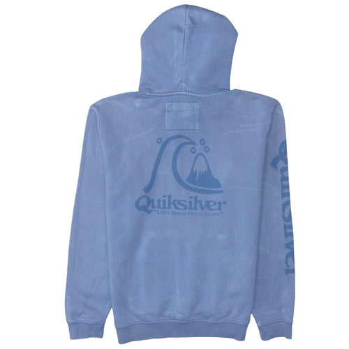 Quiksilver Men's Blue Pullover Hoodie Size L Graphic Logo Surf Style