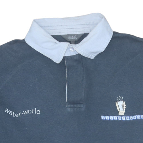 Wolsey Mens Blue Collared Henley Sweatshirt Size M Embroidered Logo