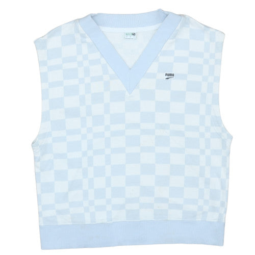 Puma Men's Blue Check Knit V-Neck Waistcoat Size S