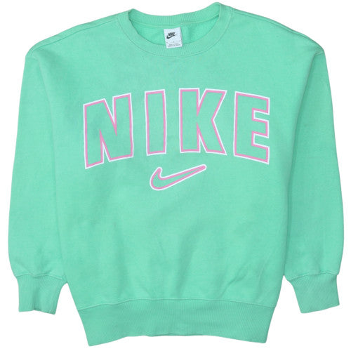 Nike Womens Green Logo Pullover Sweatshirt Size M Cotton Blend