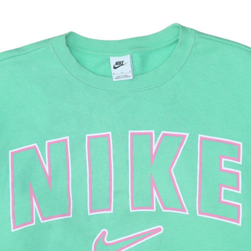 Nike Womens Green Logo Pullover Sweatshirt Size M Cotton Blend