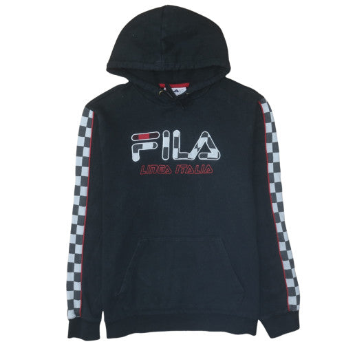 FILA Men Black L Pullover Hoodie Retro Sports Fleece Sweatshirt
