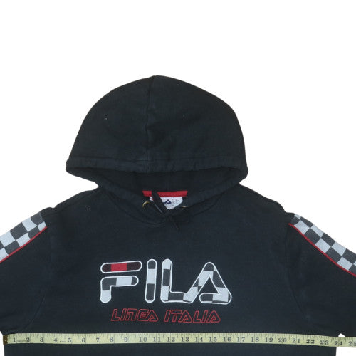 FILA Men Black L Pullover Hoodie Retro Sports Fleece Sweatshirt