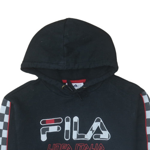 FILA Men Black L Pullover Hoodie Retro Sports Fleece Sweatshirt