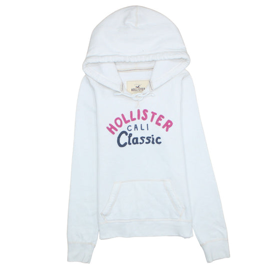 Hollister Women White Pullover Hoodie Large Cotton Blend Logo Classic Style