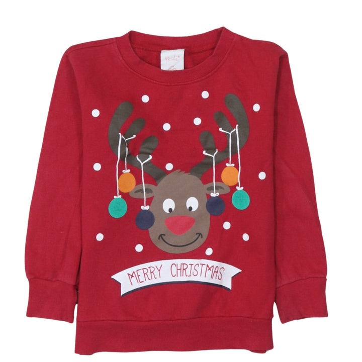4Kidz Girls Red Reindeer Christmas Pullover Sweatshirt 7-8 Years
