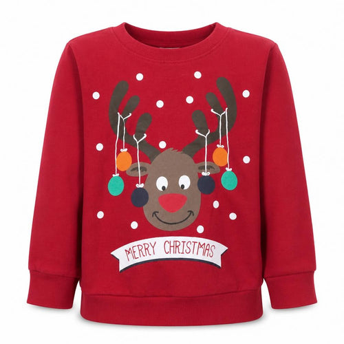4Kidz Girls Red Reindeer Christmas Pullover Sweatshirt 7-8 Years