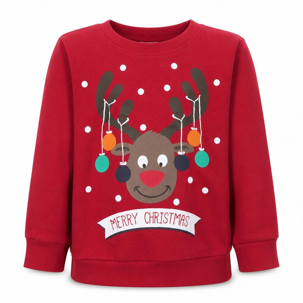 4Kidz Girls Red Reindeer Christmas Pullover Sweatshirt 7-8 Years