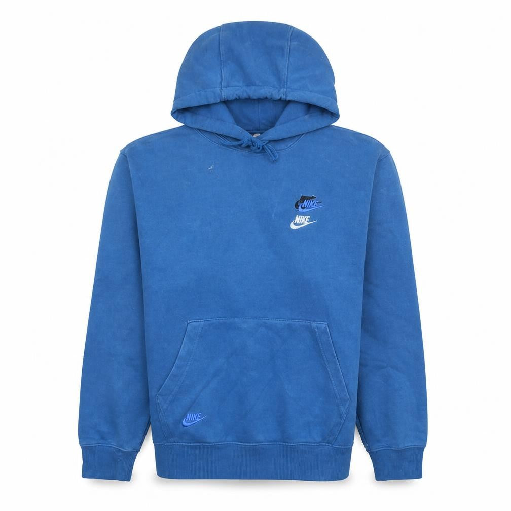 Front view of Nike Men's Blue Pullover Hoodie M Logo Fleece Sweatshirt