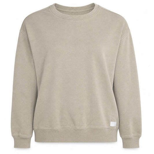 Front view of Hollister Women’s Beige Oversized Crew Neck Pullover Sweatshirt, size S
