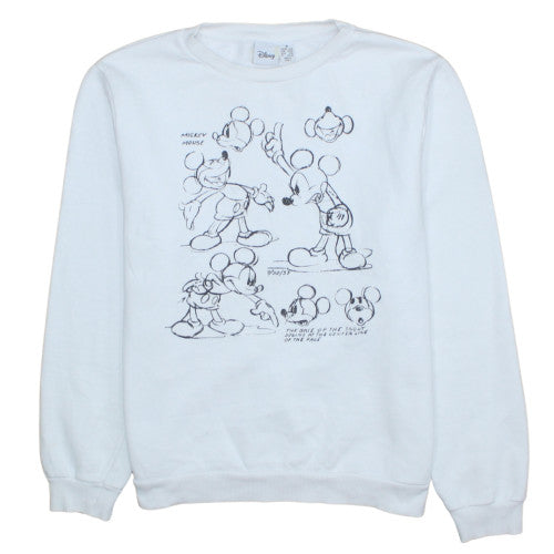 Disney Women White Mickey Mouse Sketch Crew Neck Sweatshirt Size M 12/14