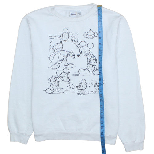 Disney Women White Mickey Mouse Sketch Crew Neck Sweatshirt Size M 12/14