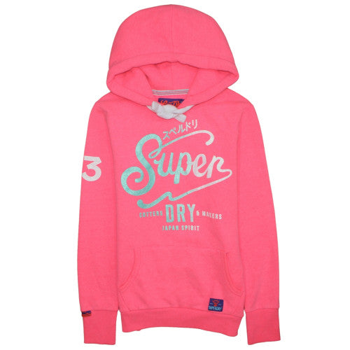 Superdry Womens Pink Hoodie Pullover Size S Graphic Print Cotton Blend