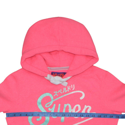 Superdry Womens Pink Hoodie Pullover Size S Graphic Print Cotton Blend