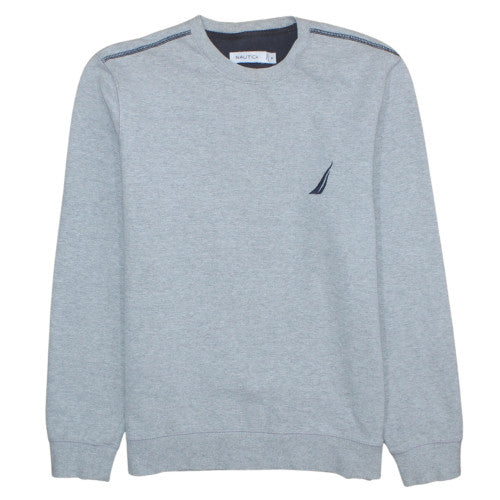 Nautica Men’s Grey Pullover Sweatshirt M Crew Neck Logo Fleece