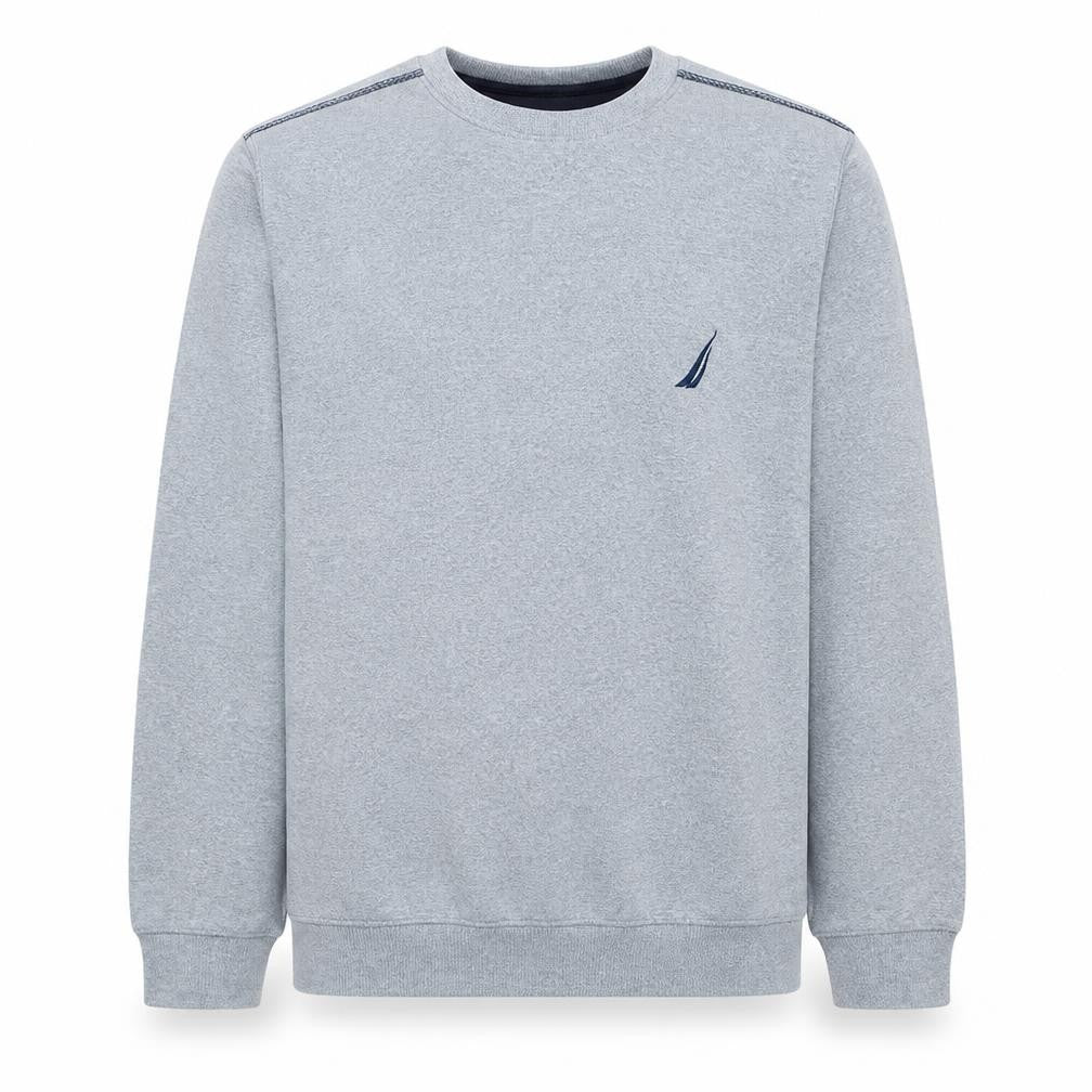 Front view of Nautica Men’s Grey Pullover Sweatshirt M Crew Neck Logo Fleece