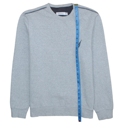 Nautica Men’s Grey Pullover Sweatshirt M Crew Neck Logo Fleece
