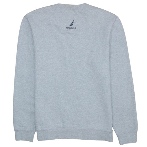 Nautica Men’s Grey Pullover Sweatshirt M Crew Neck Logo Fleece