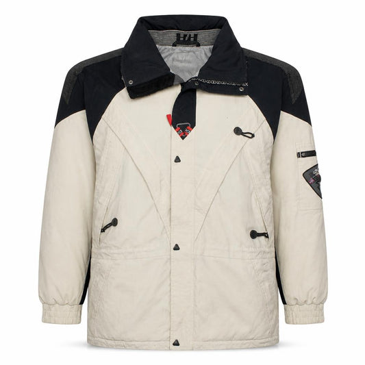 Front view of Helly Hansen Men's Beige Winter Parka Jacket, size S, Water Resistant