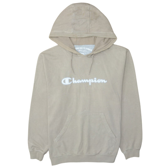 Champion Men's Beige XL Pullover Hoodie Embroidered Logo