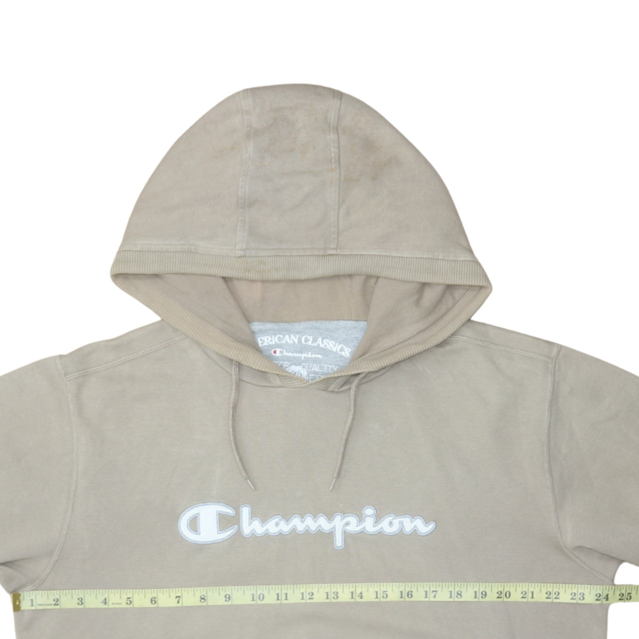Champion Men's Beige XL Pullover Hoodie Embroidered Logo