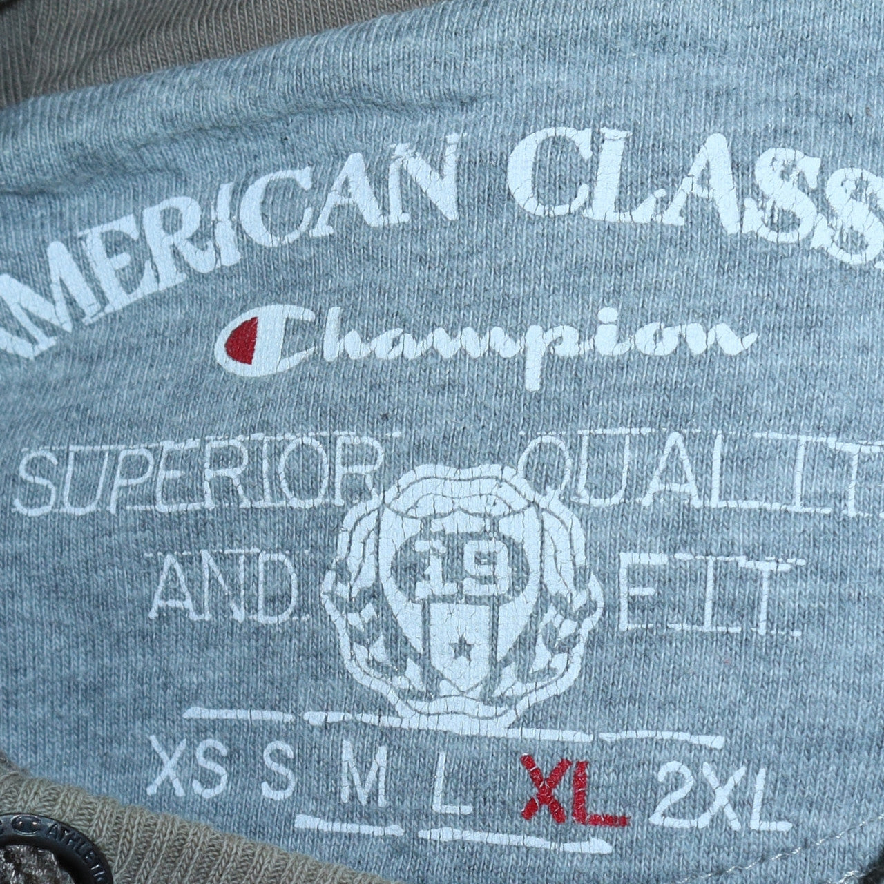 Champion Men's Beige XL Pullover Hoodie Embroidered Logo