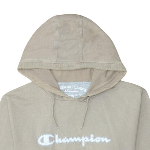 Champion Men's Beige XL Pullover Hoodie Embroidered Logo