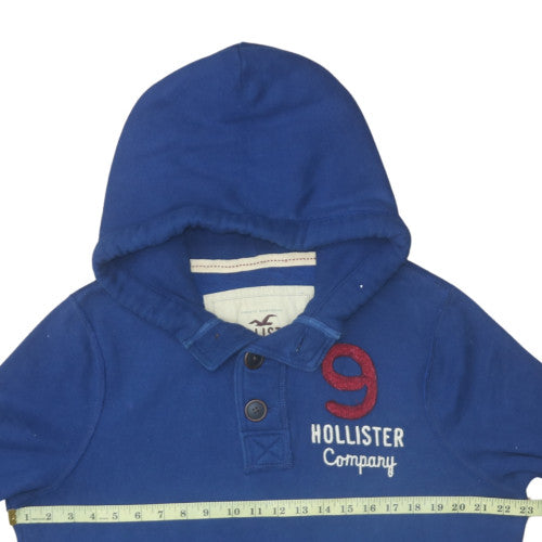 Hollister Men's Blue Henley Hoodie XL Embroidered Logo Fleece